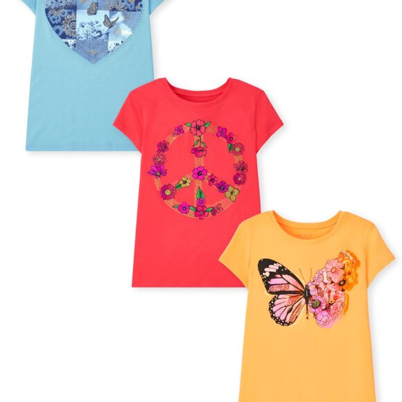 The Childrens Place Girls Butterfly Floral Graphic Tee 3-Pack - M(7/8) NWT - Picture 5 of 5